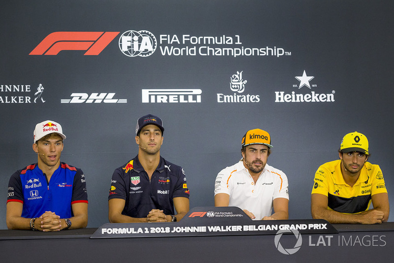 Pierre Gasly, Scuderia Toro Rosso Toro Rosso, Daniel Ricciardo, Red Bull Racing, Fernando Alonso, McLaren and Carlos Sainz Jr., Renault Sport F1 Team in the Press Conference