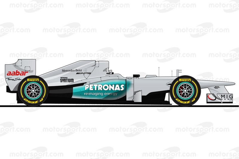 The Mercedes W03 driven by Michael Schumacher in 2012