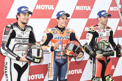 Le deuxième, Karel Abraham, Aspar Racing Team, le poleman Marc Marquez, Repsol Honda Team, le troisième, Cal Crutchlow, Team LCR Honda
