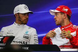 Lewis Hamilton, Mercedes AMG F1 and Sebastian Vettel, Ferrari in the Press Conference