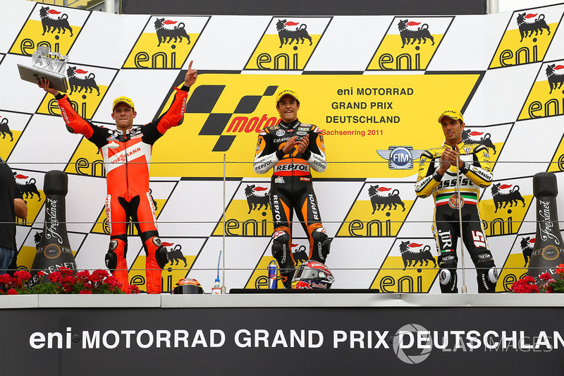 Podium : 1er Marc Márquez, 2e Stefan Bradl, 3e Alex De Angelis