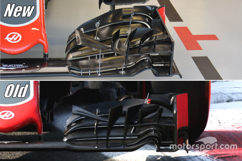 Haas F1 Team VF-16, comparación de ala delantera