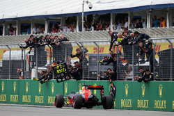 Daniel Ricciardo, Red Bull Racing RB12 celebrates his second position at the end of the race