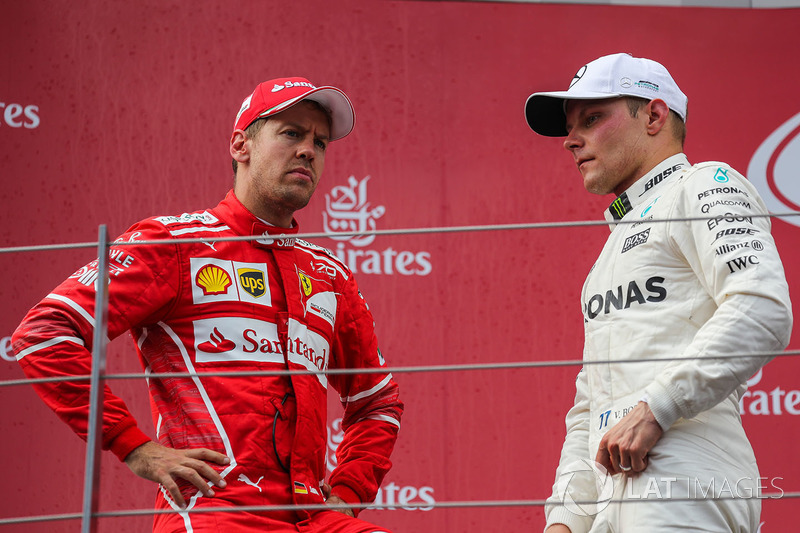 Podium: race winner Valtteri Bottas, Mercedes AMG F1, second place Sebastian Vettel