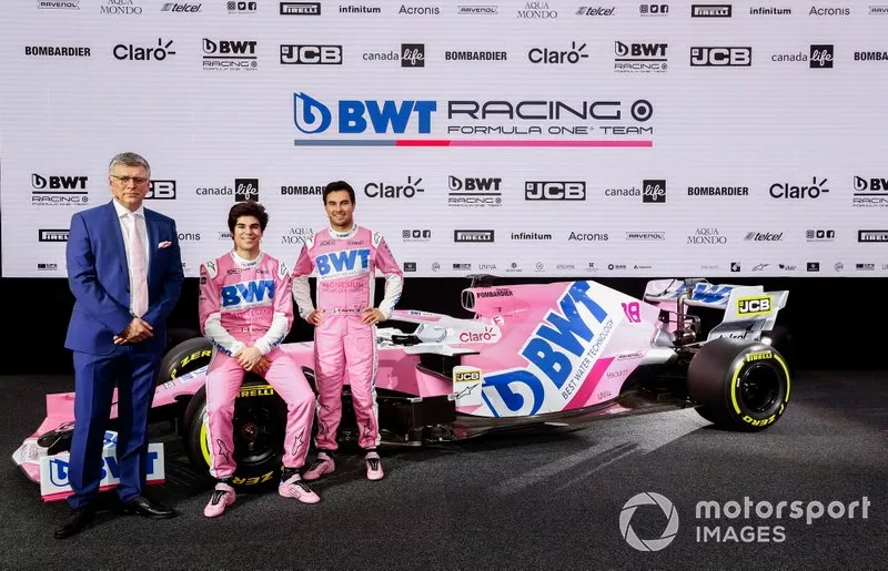 Sergio Pérez, Racing Point, Lance Stroll, Racing Point, Otmar Szafnauer, Director y CEO, Racing Point y Andreas Weissenbacher, CEO, BWT