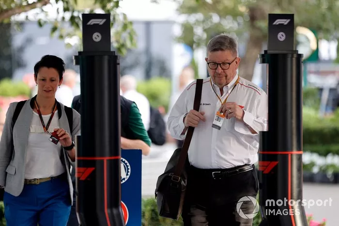 Ross Brawn, Managing Director of Motorsports, FOM arrives at the circuit