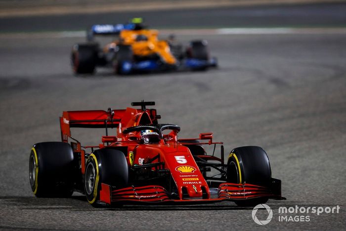 Sebastian Vettel, Ferrari SF1000, Lando Norris, McLaren MCL35