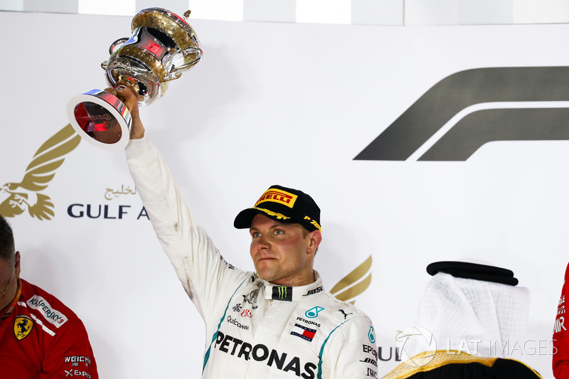 Valtteri Bottas, Mercedes AMG F1, 2nd position, lifts his trophy on the podium