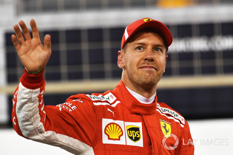 Pole sitter Sebastian Vettel, Ferrari celebrates in parc ferme