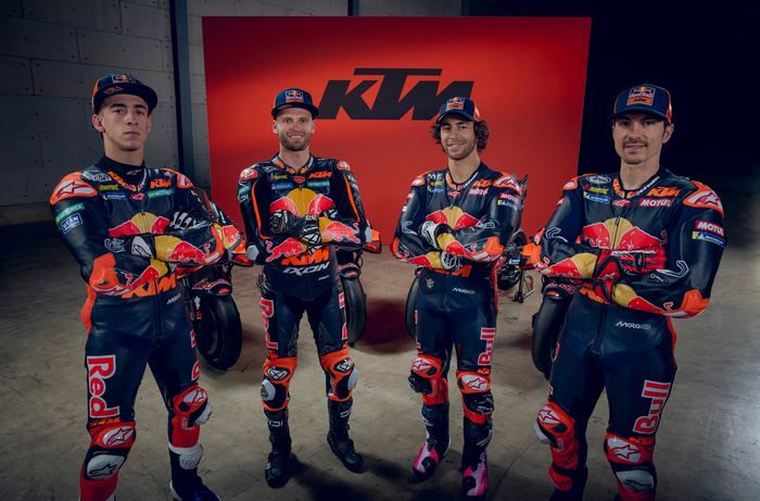 Pedro Acosta, Red Bull KTM Factory Racing, Brad Binder, Red Bull KTM Factory Racing, Enea Bastianini, Red Bull KTM Tech 3, Maverick Viñales, Red Bull KTM Tech 3
