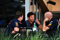 Christian Horner, Red Bull Racing Team Principal, Mark Webber, and Adrian Newey, Red Bull Racing