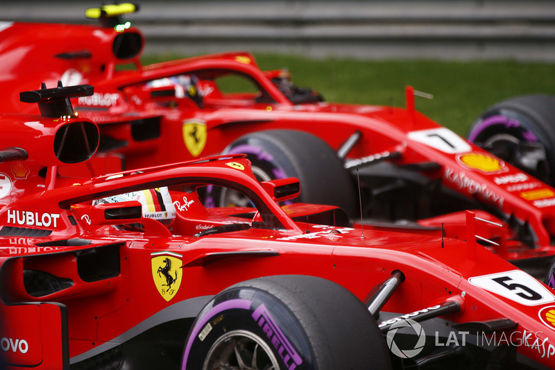 Polesitter Sebastian Vettel, Ferrari, second place Kimi Raikkonen, Ferrari