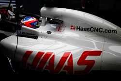 Romain Grosjean, Haas F1 Team VF-18 Ferrari, in the garage