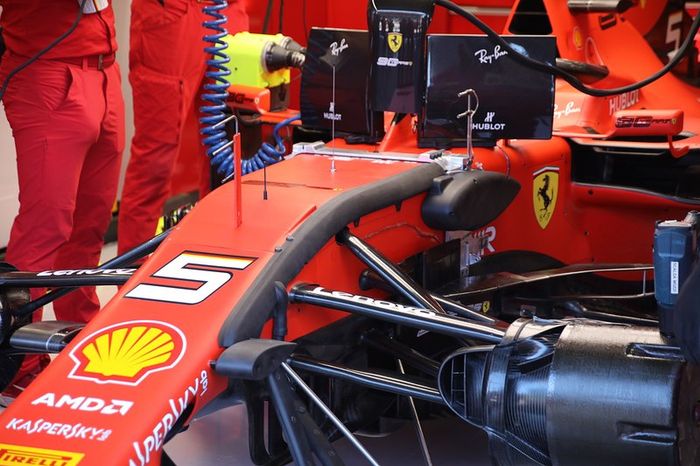 Detalle delantero del Ferrari SF90 de Sebastian Vettel