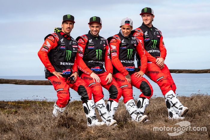 #1 Monster Energy Honda Team: Ricky Brabec, #4 Monster Energy Honda Team: Jose Ignacio Cornejo Florimo, #47 Monster Energy Honda Team: Kevin Benavides, #88 Monster Energy Honda Team: Bort Joan Barreda
