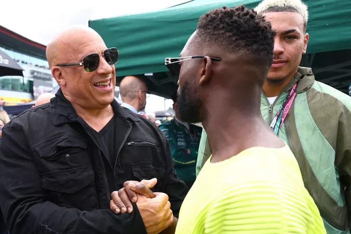 Vin Diesel on the grid prior to the F1 Grand Prix of Great Britain.