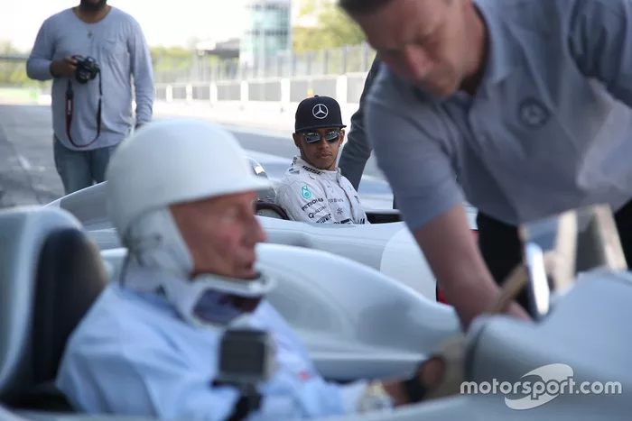 Lewis Hamilton y Sir Stirling Moss en Monza
