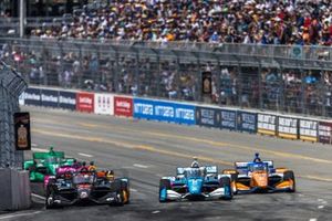 #45: Christian Lundgaard, Rahal Letterman Lanigan Racing Honda, #2: Josef Newgarden, Team Penske Chevrolet, #9: Scott Dixon, Chip Ganassi Racing Honda