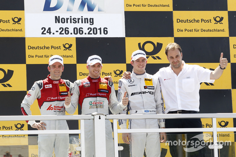 Podio: Ganador de la carrera Edoardo Mortara, Audi Sport Team Abt Sportsline, Audi RS 5 DTM; segundo lugar Jamie Green, Audi Sport Team Rosberg, Audi RS 5 DTM; tercer lugar Paul Di Resta (GBR) Mercedes-AMG Team HWA, Mercedes-AMG C63 DTM; Thomas Biermaier,