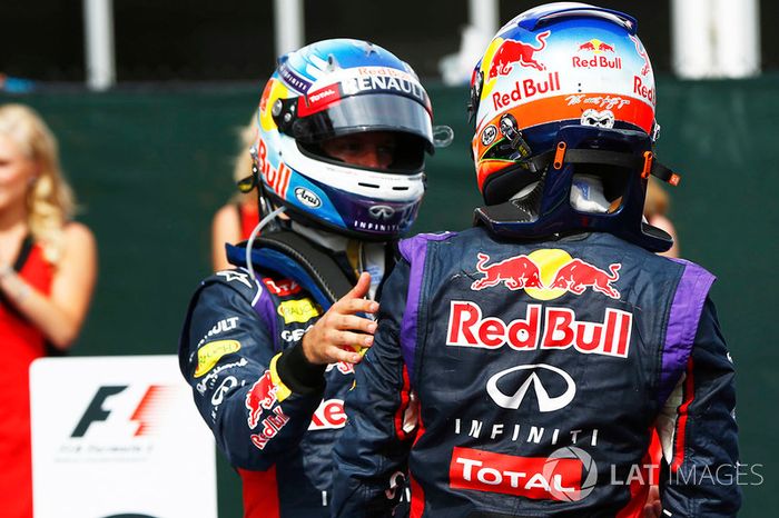 Daniel Ricciardo, Red Bull Racing, y Sebastian Vettel, Red Bull Racing 