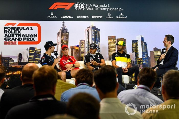 Nicholas Latifi, Williams Racing, Sebastian Vettel, Ferrari, Lewis Hamilton, Mercedes-AMG Petronas F1,  y Daniel Ricciardo, Renault F1