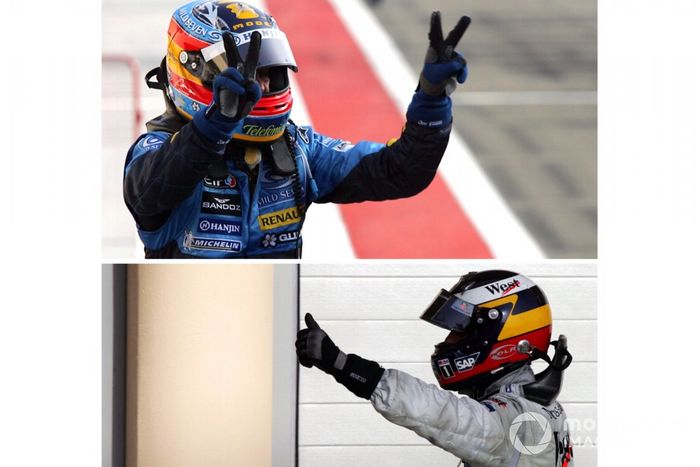 Fernando Alonso, Renault, Pedro de la Rosa, McLaren, Bahrein 2005.JPEG