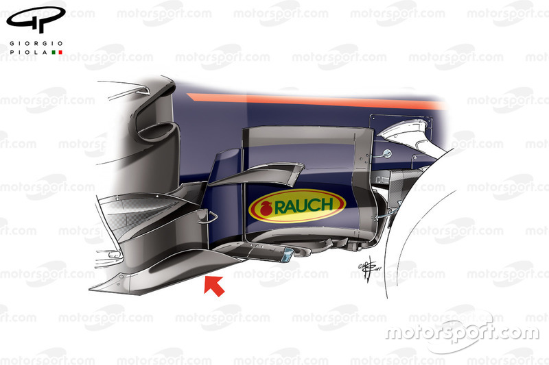 Red Bull RB13 new bargeboard, captioned, British GP