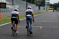 Sergio Perez, Sahara Force India and Esteban Ocon, Sahara Force India F1 cycle the track