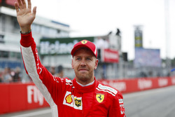 Sebastian Vettel, Ferrari, celebrates his pole position