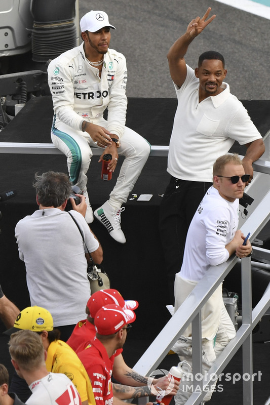 Lewis Hamilton, Mercedes AMG F1, Valtteri Bottas, Mercedes AMG F1 and Will Smith on the drivers parade 