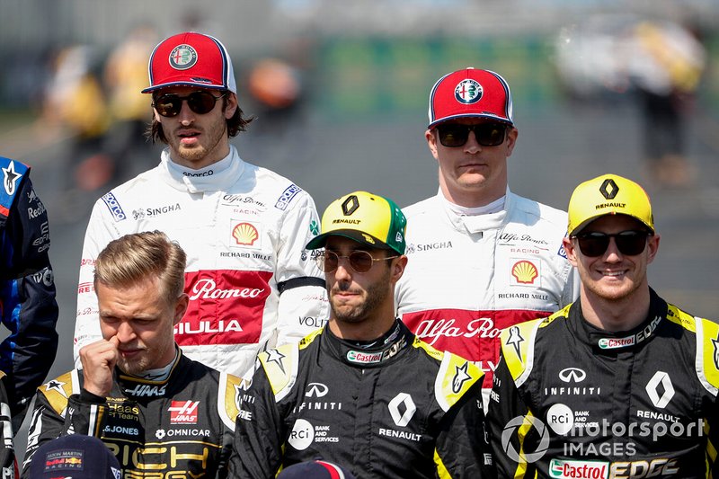 Antonio Giovinazzi, Alfa Romeo Racing ve Kimi Raikkonen, Alfa Romeo Racing ve Kevin Magnussen, Haas F1, Daniel Ricciardo, Renault F1 Team ve Nico Hulkenberg, Renault F1 Team