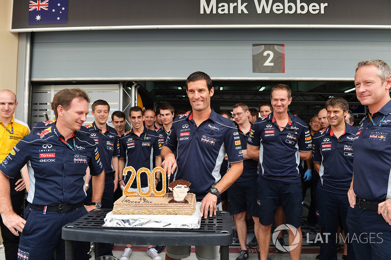 Mark Webber, Red Bull Racing celebra su gran premio 200 con Christian Horner, director del equipo Re