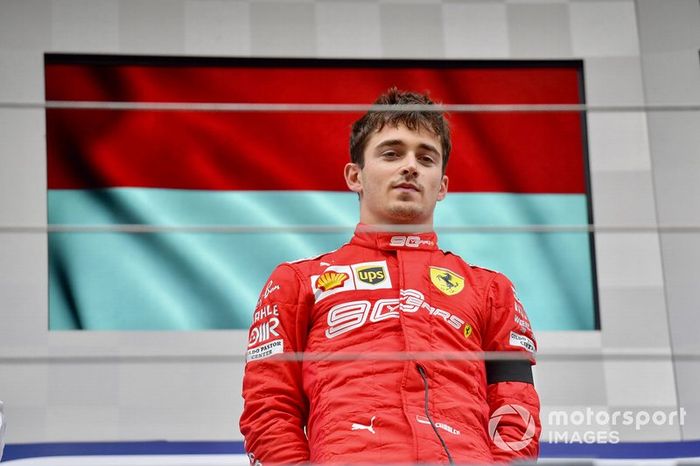 Charles Leclerc, Ferrari, 1st position, on the podium