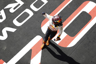 Max Verstappen, Red Bull Racing, 2nd position, celebrates in Parc Ferme