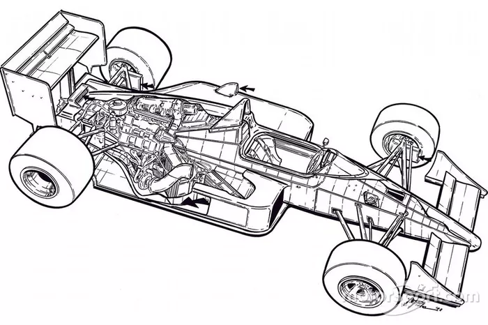 Giorgio Piola's original black and white illustration of the McLaren MP4/4
