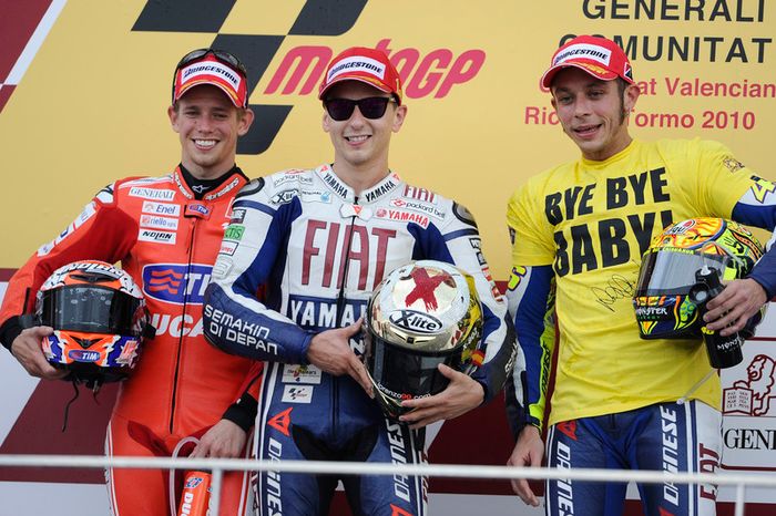 Podio: 1º Jorge Lorenzo, 2º Casey Stoner, 3º Valentino Rossi