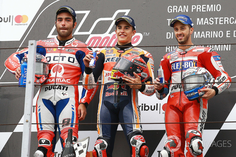 Podium: Race winner Marc Marquez, Repsol Honda Team, second place Danilo Petrucci, Pramac Racing, third place Andrea Dovizioso, Ducati Team