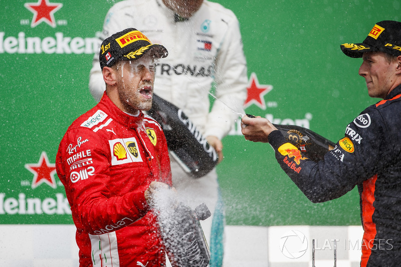 Valtteri Bottas, Mercedes AMG F1, 2nd position, Sebastian Vettel, Ferrari, 1st position, and Max Ver