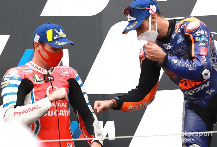 Podio: segundo lugar Jack Miller, Pramac Racing,  ganador Miguel Oliveira, Red Bull KTM Tech 3