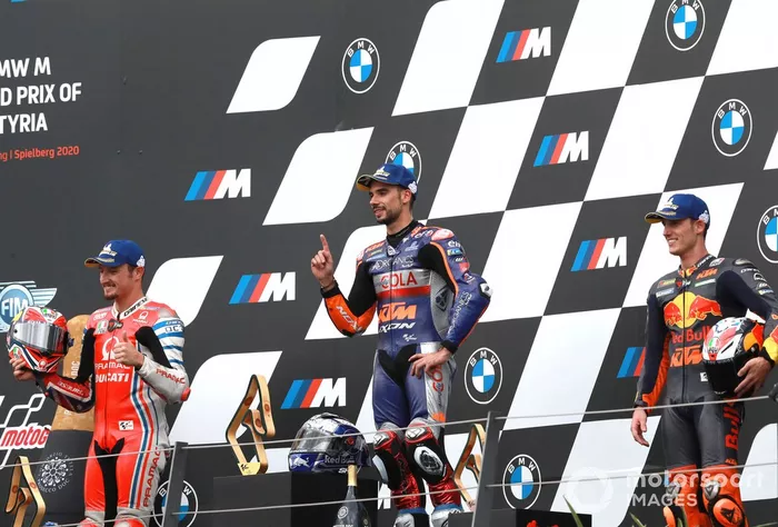 Podio: ganador de la carrera Miguel Oliveira, Red Bull KTM Tech 3, segundo lugar Jack Miller, Pramac Racing, tercer lugar Pol Espargaró, Red Bull KTM Factory Racing