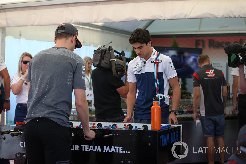 Stoffel Vandoorne, McLaren and Lance Stroll, Williams play Table Football / Foosball