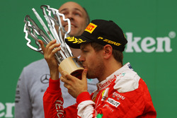 Sebastian Vettel, Ferrari celebrates his second position on the podium