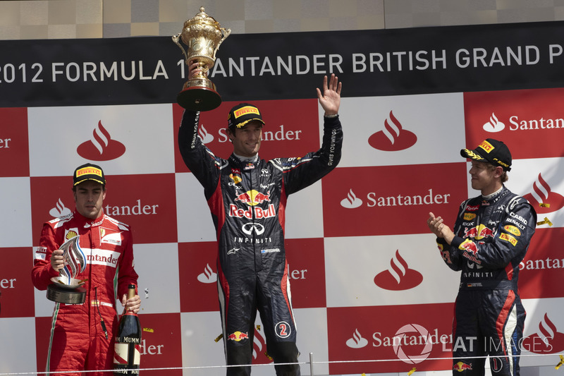 Podium: Race winner Mark Webber, Red Bull Racing, second place Fernando Alsono, Ferrari, third place Sebastian Vettel, Red Bull Racing