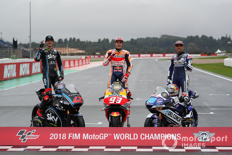 Motorrad-Weltmeister 2018: Francesco Bagnaia (Moto2), Marc Marquez (MotoGP), Jorge Martin (Moto3)