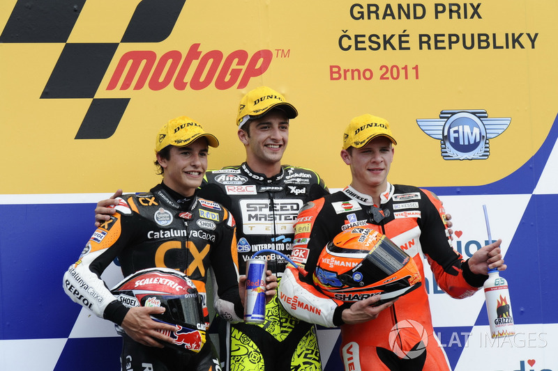 Podium : 1er Andrea Iannone, 2e Marc Márquez, 3e Stefan Bradl