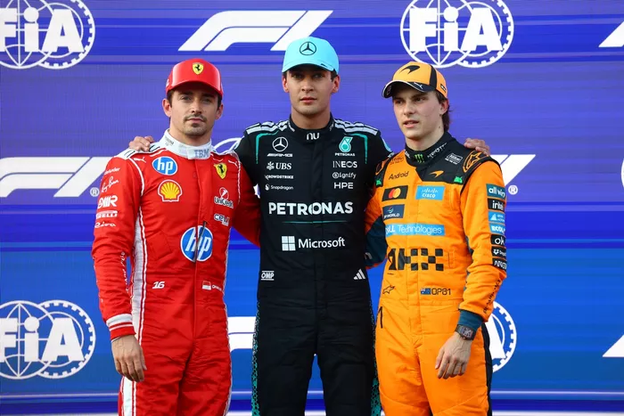 Charles Leclerc, Ferrari, George Russell, Mercedes, Oscar Piastri, McLaren