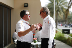 Zak Brown, Executive Director, McLaren Technology Group, talks to Mansour Ojjeh, co-owner, McLaren