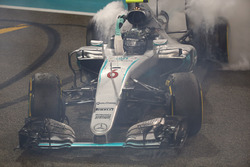 Second placed Nico Rosberg, Mercedes AMG F1 W07 Hybrid celebrates his World Championship at the end
