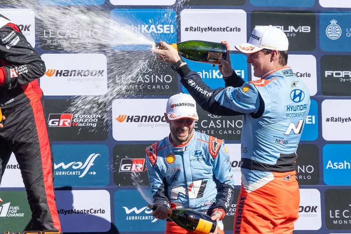 Podium: third place Adrien Fourmaux, Alexandre Coria, Hyundai World Rally Team Hyundai i20 N Rally1