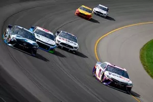  Denny Hamlin, Joe Gibbs Racing, Toyota Camry FedEx Office,  Martin Truex Jr., Joe Gibbs Racing, Toyota Camry Auto-Owners Insurance/Martin Truex Jr. 500th Start,  Darrell Wallace Jr., Richard Petty Motorsports, Chevrolet Camaro Victory Junction,  David Ra